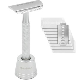 Störtebekker® Premium Safety Razor 'Oslo' in Set with Störtebekker Premium Razor Stand 'Oslo' in Silver – Elegant Matte Look, Non-Slip Handle, Solid Stand – Shaving Set Men – Gift Idea