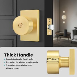 Crequal Gold Door Knob Interior, Privacy Heavy Duty Zinc-Alloy Brushed Gold Interior Door Knob, Brushed Brass Indoor DoorKnob for Bedroom, Bathroom, 1 Pack