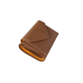 HANATORA SA03-B Genuine Leather Mini Wallet, Italian Leather, Trifold Wallet, Thin, Small Wallet, Slim, Compact, Card Case, Women's, Men's, Coin Purse, Simple, Trifold Wallet, Caramel + Orange
