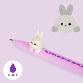 Legami - Gel Pen - Lovely Friends, Removable and Recombinable Decorative Animal, Prevents Rolling, Purple Ink, Fine Tip 0.5 mm, Bunny Theme