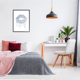 Stupell Industries Glam Shimmer Lip Pucker Kiss Minimal Cool Tones, Designed by Amanda Greenwood Black Framed Wall Art, 24 x 30, Blue