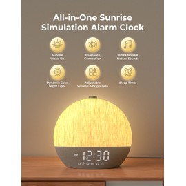 LIORQUE Sunrise Alarm Clock Wake Up Light with 30 Soothing Sounds &10 Wake Up Tones, Bedside Digital Alarm Clocks Mains Powered, Night Light for Kids Adults, White Noise Machine for Sleeping