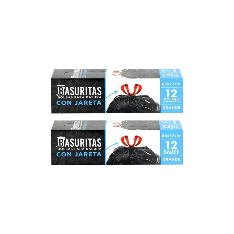 24 Bolsas De Basura Grande Basuritas, 65x77 Cm, Pack 2x12