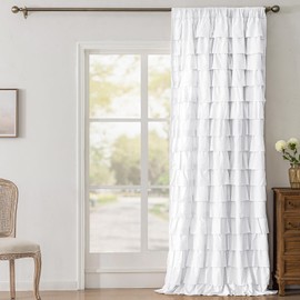 Kotile White Ruffle Curtain 54 Inch Length 1 Panel Farmhouse Gypsy Layered Ruffled Curtain for Bedroom, Rod Pocket Light Filtering Privacy Shabby Chic Semi-Sheer Ruffle Window Drape, W52 x L54 Inch