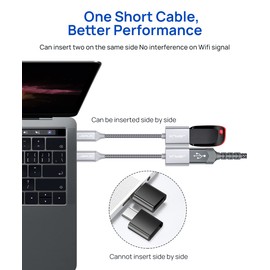 JSAUX USB C to USB Adapter [2 Pack], USB Type C Male to USB 3.0 Female OTG Cable Thunderbolt3 to USB Adapter Compatible with MacBook Pro/Air 2019 2018 2017, Galaxy S23 S23+ Ultra Note 10 S9 S8-Silver
