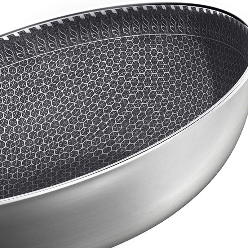 DYRABREST 13.5" Stainless Steel Honeycomb Wok - Kitchenware Wok with