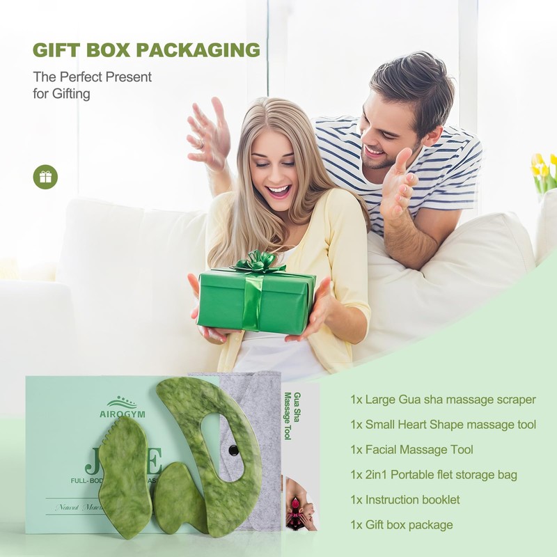 3 PCS Jade Stone Gua Sha Set Face Massager, Body