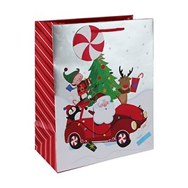 Eurowrap Merry Christmas Santa and Friends Gift Bag with Gift Tag Xmas Gift Wrap Elf Penguin Reindeer Large