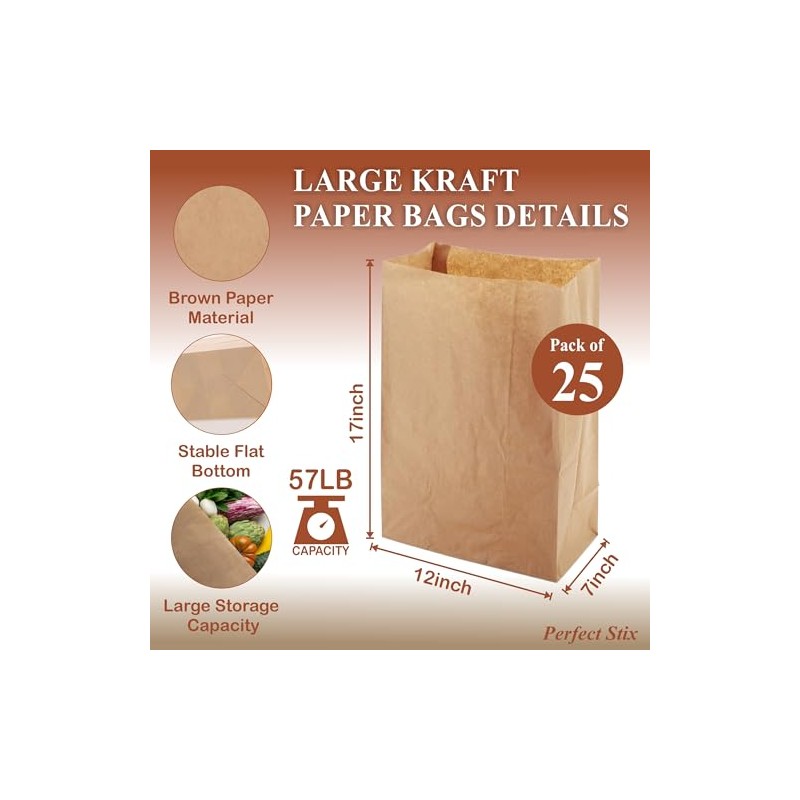 Perfect Stix 57 Lb Kraft Brown Paper Bags- Pack of