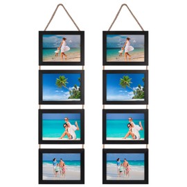 Lavezee 5x7 Hanging Collage Picture Frames Set of 2, Black 8 Opening Horizontal Frame Made to Display 5 x 7 Inch Photo for Wall Decor