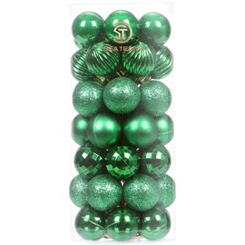 Sea Team 46-Pack Christmas Ball Ornaments with Strings, 30mm/1.18" Mini Size Baubles, Shatterproof Plastic Christmas Bulbs, Hanging Decorations for Xmas Tree, Holiday, Wedding, Party, Green