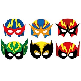 12 Superhero Printed Card Masks for Kids Parties