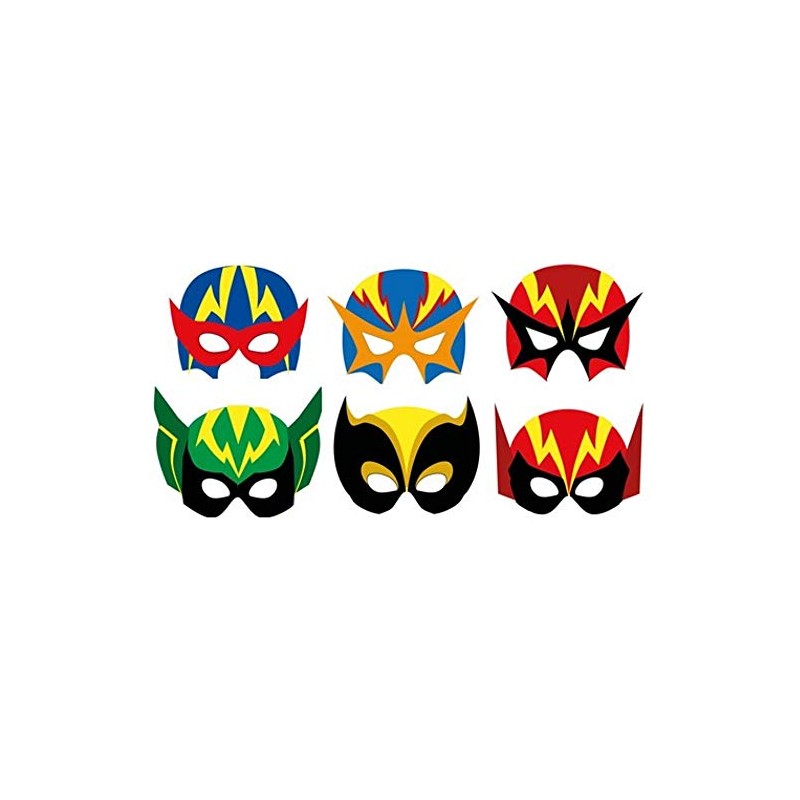 12 Superhero Printed Card Masks for Kids Parties