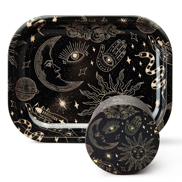 Magic Printing Rolling Tray Set with Grinder, Metal Rolling Tray