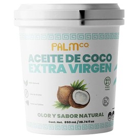 PALMco Aceite de Coco Extra Virgen 850mL | 100% Puro | Prensado en Frío | Sin Refinar | Grado Alimenticio | Para Cocina, Repostería, Café, Piel y Cabe