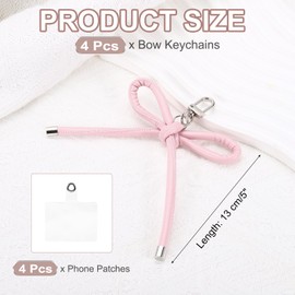 sourcing map 4 Pcs Bow Keychains PU Leather Key Chain Hanging Accessories Pendant Keychain Clip for Women Car Key Phone Charm Purse Bag Backpack Hanging Decorations, Pink
