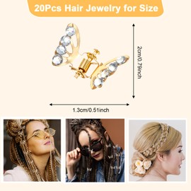 Ouligay 20Pcs Gold Mini Butterfly Hair Clips for Women, Gold Hair Rings Jewelry Accessories for Braids, Metal Tiny Small Rhinestone Butterfly Claw Clips Strong Hold for Women Girls Styling