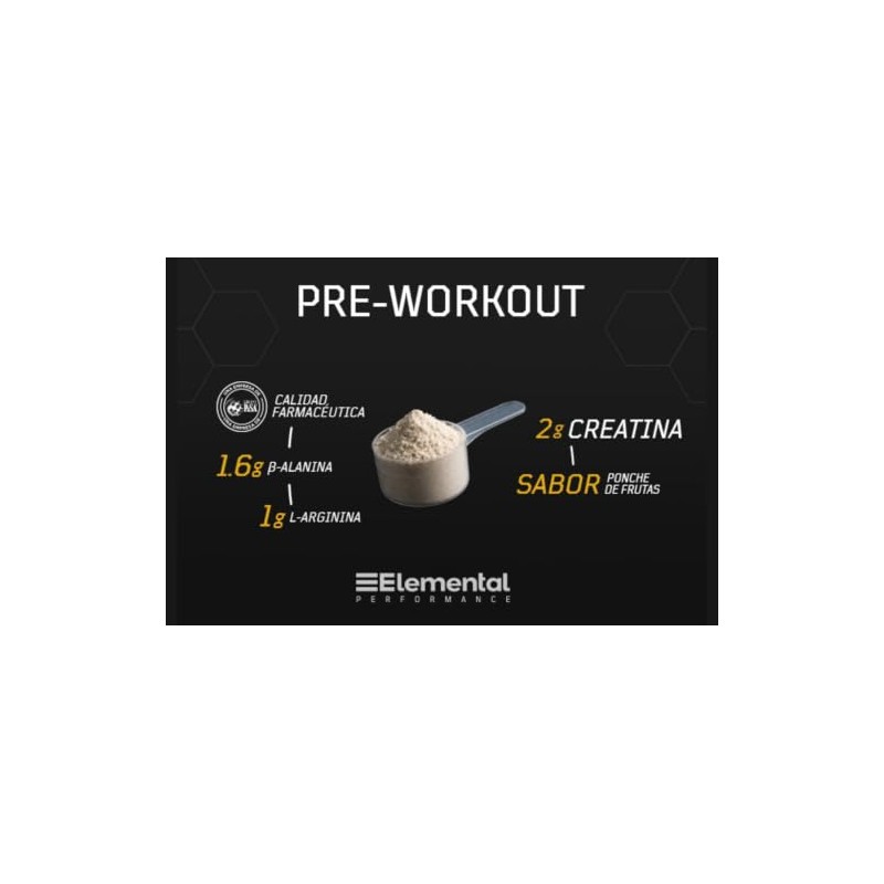 ELEMENTAL Pre Entreno con Creatina 300g Cafeína Nautral Ponche Frutas