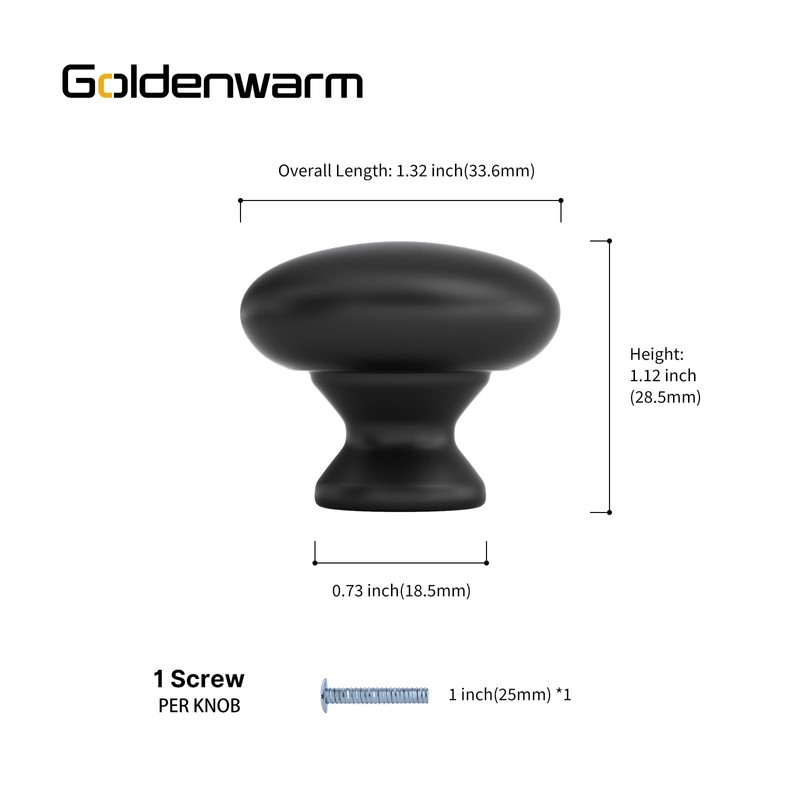 goldenwarm 10 Pack Black Knobs Cabinet Door Knobs Matte Black
