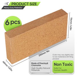 CongGongGo 6-Pack High Temp Firebricks 3000°F Insulating - 9"x4.5"x1.57"Fireclay Refractory Bricks for Pizza Oven, Wood Stove, Forge Durable Heat Fireplace, Steel Kiln (6 Pack, 9"x4.5"x1.57")