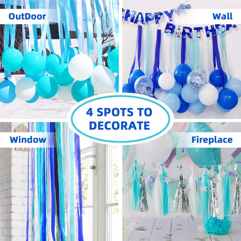 PIGETALE Crepe Paper Streamers 8 Rolls 656ft, Pack of Blue,