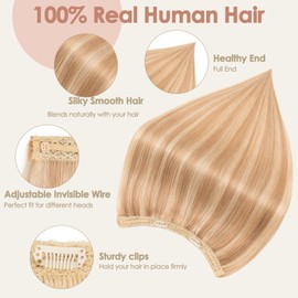 S-noilite Invisible Hair Extensions Human Hair Golden Brown/Bleach Blonde Wire Extensions Real Hair One Piece Fish Line 22 Inch 75g