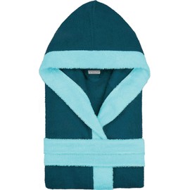 normani Children's Bathrobe with Hood 100% Organic Cotton - for Boys and Girls, blue