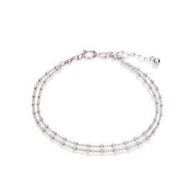 Annika Bella Double-Layered Sterling Silver Bracelet, Length 6.75-7.75 Inches, Stranded Satellite, Waterproof, Minimalist 925 Hand Jewel, Dainty Jewelry Gift for Her (Cubes Satellite Chains)