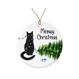 HTDesigns Black Cat Christmas Ornament - Funny Cats Ornaments - Cute Black Cat Ornament - Cat Christmas Ornament for Cat Lover Printed on Both Sides