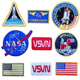 FunnyLi American Flag Patches NASA Logo 100th Space Shuttle Mission Embroidered Patch for Clothing DIY Custom Badges 9pieces