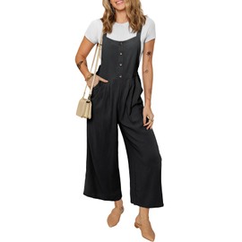 Dokotoo Womens Jumpsuits 2025 Spring Button Up Side Pockets Wide Leg Overalls Loose Fit Rompers Pants One Piece Summer Outfits Black Large