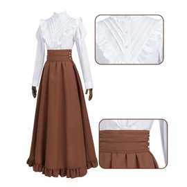 Fiamll Medieval Dress Renaissance Costume Women's Victorian Dress Vintage Ball Dress Women's Victorian Blouse with Renaissance Maxi Skirt, Earthy yellow