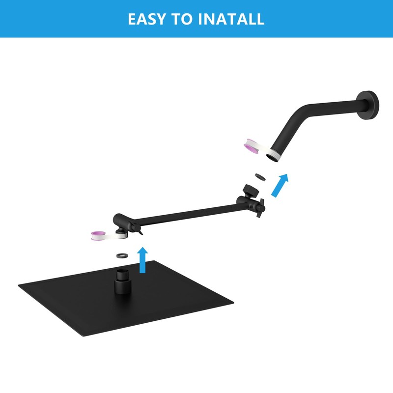 Lordear shower Head Extension Arm Black 11 Inch Wall Mounted