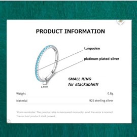 Bellitia Jewelry 925 Sterling Silver Wedding Band Turquoise Eternity Stackable Engagement Ring, Stackable Ring Eternity Bands for Women, 1.4mm