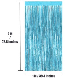 Blue Tinsel Curtains for Birthday Party Decorations, Photo Booth Backdrop Hanging Door Streamers Foil Fringe Curtain-3.2Ft x 6.56Ft