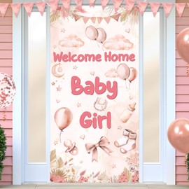 Welcome Home Baby Girl Banner Decorations Welcome Baby Girl Door Cover It's a Girl Welcome Baby Girl Door Banner Boho Rainbow Baby Shower Decorations for Girl Gender Reveal Baby Shower Party Supplies
