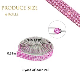 ZMD 6Rolls Pink Rhinestone Tape, Rhinestone Stickers Self Adhesive Pink Rhinestone Ribbon Bling Tape for Crafting Glitter Strips Diamond Crystal Rhinestone Sticker for DIY Arts Car Phone Decoration