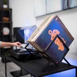 VIVO Vinyl Record Display, Large Capacity Rack, Holds 75-100 LPs, Anti-Tip Design, Protects Vinyl Collections, Album Organizer, Great for Books and Magazines, Black, STAND-VRH1B