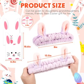 Wavyknot 4 Pcs Easter Gifts for Women Elastic Makeup Bunny Ear Headbands with Rabbit Ear Gift Bags Soft Flannel Spa Head Band Face Wash Headband for Easter Basket Stuffers