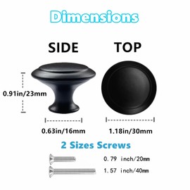 MARSTREE 10PCS 1-1/5 inch Matte Black Cabinet Knobs Round Drawer Dresser Knobs, Kitchen Knobs Cabinet Hardware, knobs for cabinets and Drawers with Screw