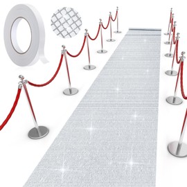 Tinideya Silver Carpet Runner Runway Rug 2.46 x 15 Ft Disco Party Decorations with Carpet Tape for Party Wedding Dance Party Supplies