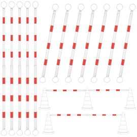 Huwena 12 Pcs Retractable Traffic Cone Bar Length from 4 to 6.9 ft Expandable Safety Cone Bars Lightweight Traffic Barricade for Parking Lots, Road Construction, Cone Not Include(Red White)