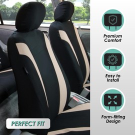 FH Group Car Seat Covers Cosmopolitan Flat Cloth Full Set Seat Covers, Car Accessories Blue Combo Steering Wheel Cover and Seat Belt Pads Airbag and Split Rear Universal Fit for Cars Vans Truck
