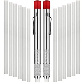 2 Pieces Soapstone Holders Round Soapstone Marker Soapstone Pen with 12 Pieces Refills for Welding Tools and Markers Removable Markings on Steel, Aluminum, and Cast