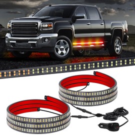 XRIDONSEN 2PCS 70 inch Truck Amber Red Emergency Lights Strip 864 LED Running Board Strobe Lights Bar Firefighter Lights Flashing Warning Safety Waterproof Flexible for Vehicles Trucks Pickup POV