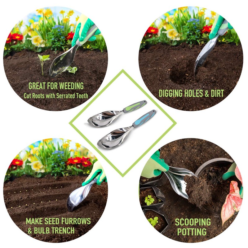 Jardineer Multi-Use Soil Scoops, Stainless Steel Garden Trowel, All-in-One Dirty