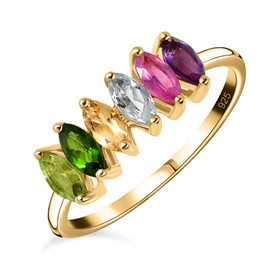 TJC Six Stone Ring Yellow Gold Plated 925 Sterling Silver Ruby Chrome Diopside for Women Size X Prong Setting Chrome Diopside Red Gemstone July Birthstone