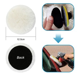 OMJMYY 4-Piece 125 mm Wool Polishing Attachment Compatible with Random Orbital Sanders with Velcro Wool Polishing Pads, Car Polishing Hoods, Lambskin Lambskin Polishing Discs Wool Polishing Pad for
