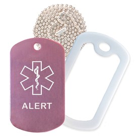 Goods For Giving Alert Medical Alert ID Necklace with Pink Tag, White Silencer, and 30'' USA Chain - 154 Color Choices