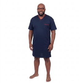 ADAMO Bert Men's Short-Sleeved Nightdress, 100% Cotton, Blue, 10XL, Comfortable Men's Nightdress with Chest Pocket & V-Neck, for Plus Sizes